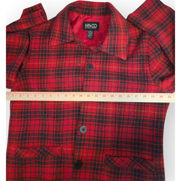 Vintage NY & Co Wool Plaid Chore Coat M Shacket Shirt Jacket Red Fall Fisherman - Picture 8 of 8